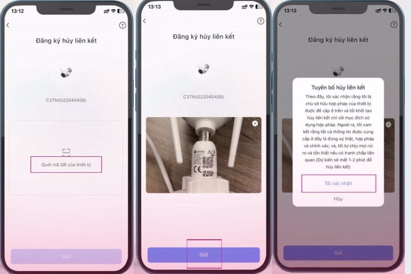 Bấm quét mã QR của thiết bị để gỡ liên kết tài khoản