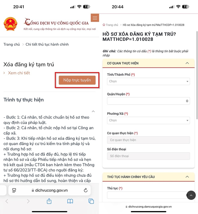 Cách xóa tạm trú online trên Dịch vụ công Quốc gia ảnh 2