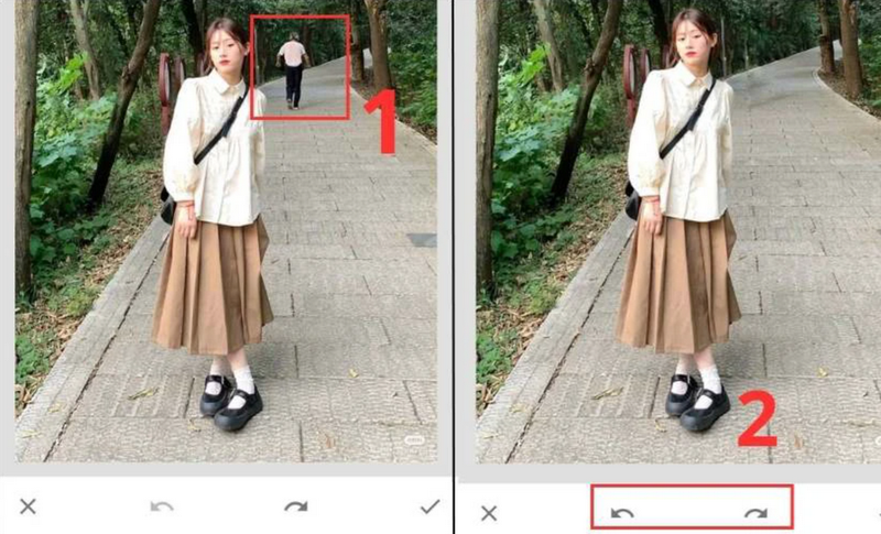 Bạn cần sử dụng ngón tay để chạm và vuốt qua đối tượng bạn muốn xóa khỏi ảnh