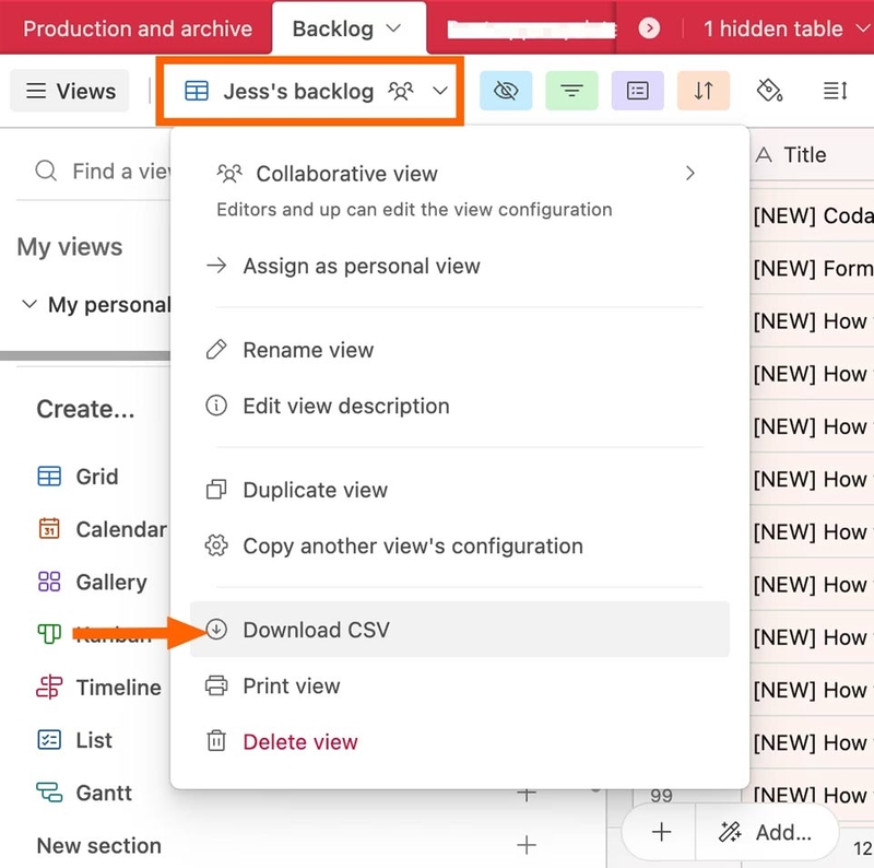 xuat du lieu airtable sang csv