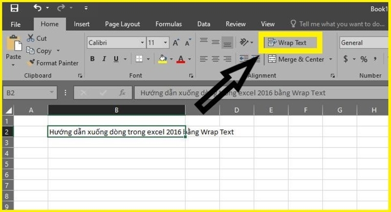 Chọn ô cần ngắt và nhấp vào “Wrap Text” trên thanh công cụ