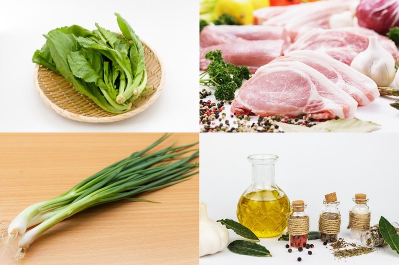 nguyên liệu cải bẹ xanh xào thịt heo