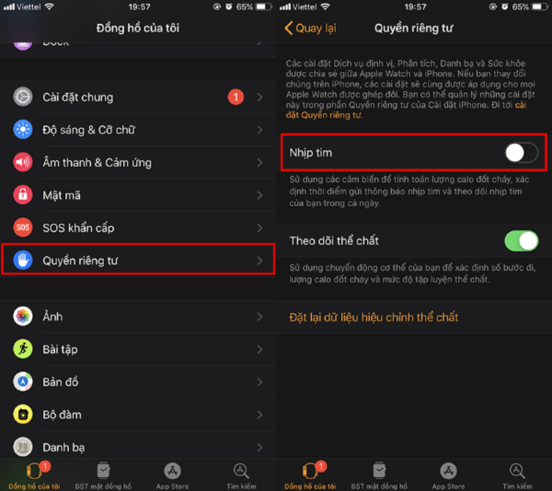 Tắt tính năng liên tục đo nhịp tim