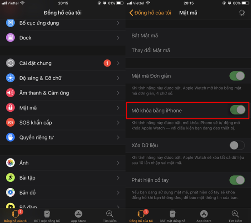 Mở khóa Apple Watch khi iPhone được mở khóa