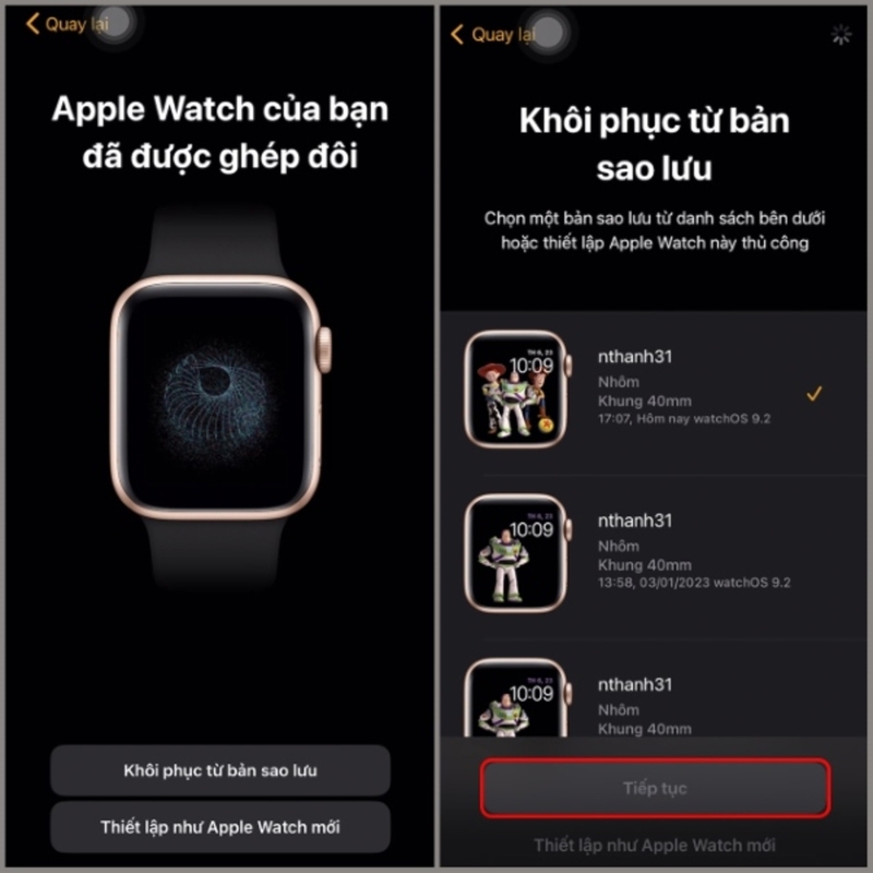 Thiết lập Apple Watch sau khi ghép nối thành công