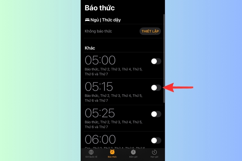 Cài đặt báo thức và giờ đi ngủ trên iPhone hình 8
