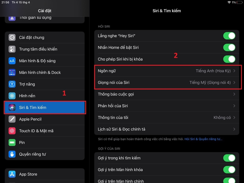Thay đổi cài đặt Siri trên iPad 2