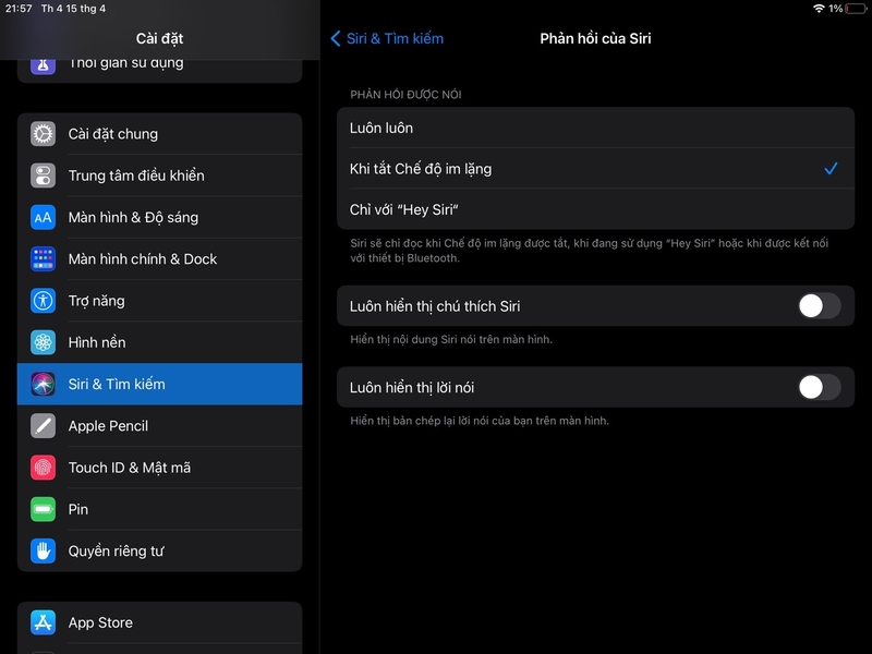 Thay đổi cài đặt Siri trên iPad 4