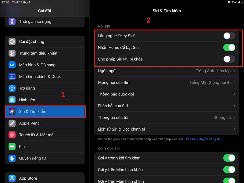 Thay đổi cài đặt Siri trên iPad 5