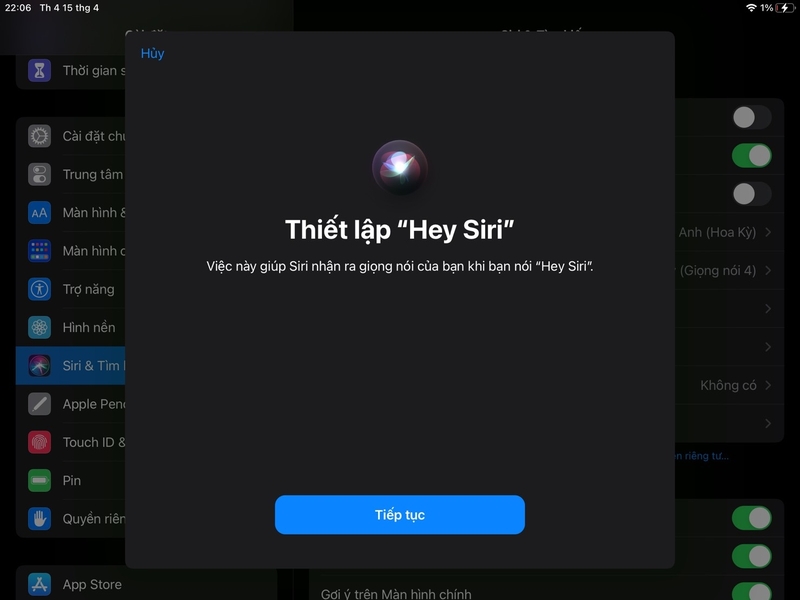 Thay đổi cài đặt Siri trên iPad 7