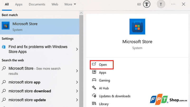 Mở Microsoft Store