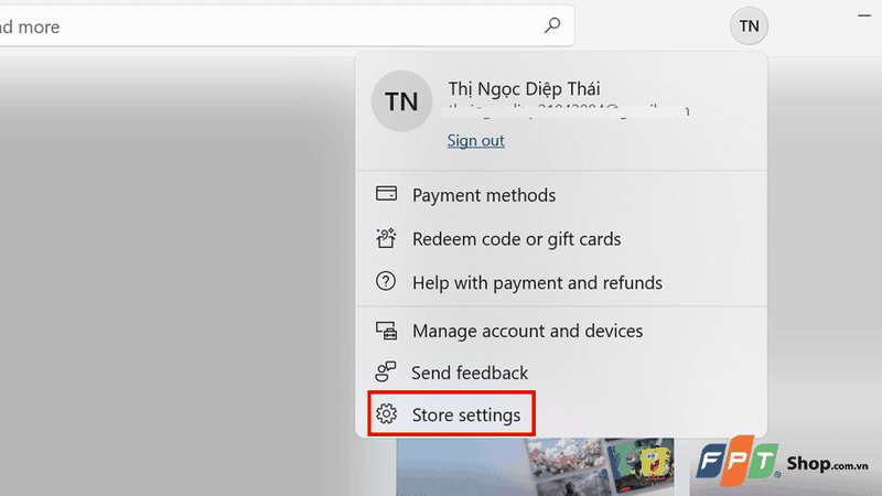 Nhấn Store settings