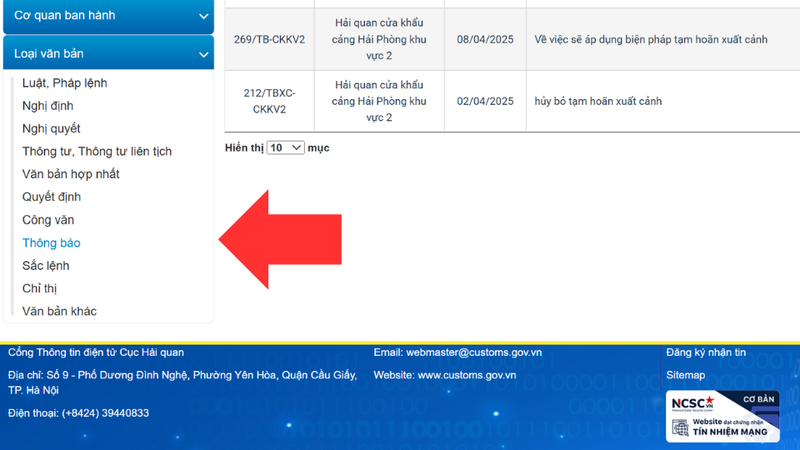 Qua trang web của Tổng cục Hải quan 2