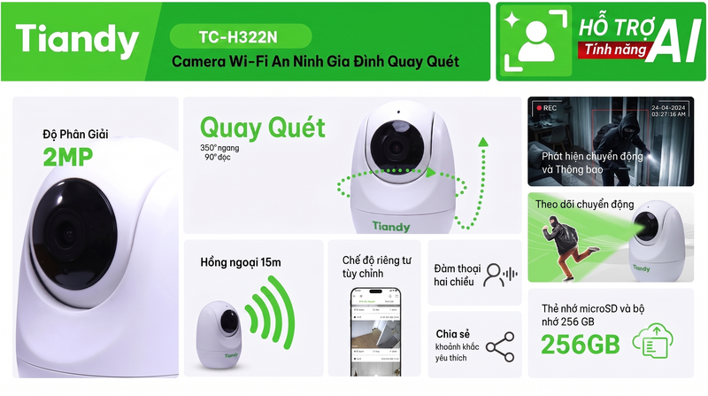 Camera giám sát IP 2MP Tiandy TC-H322N - hình 1