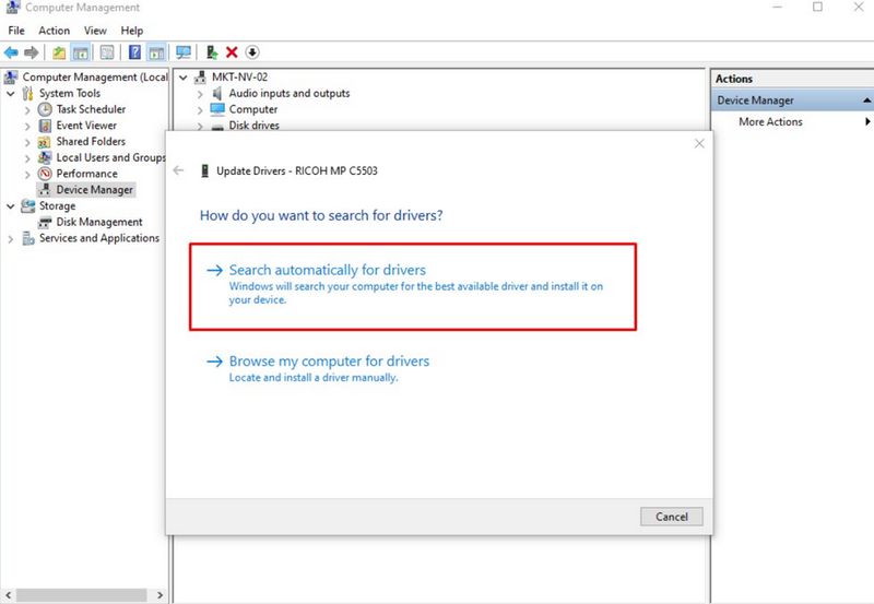 Chọn Search automatically for updated driver software