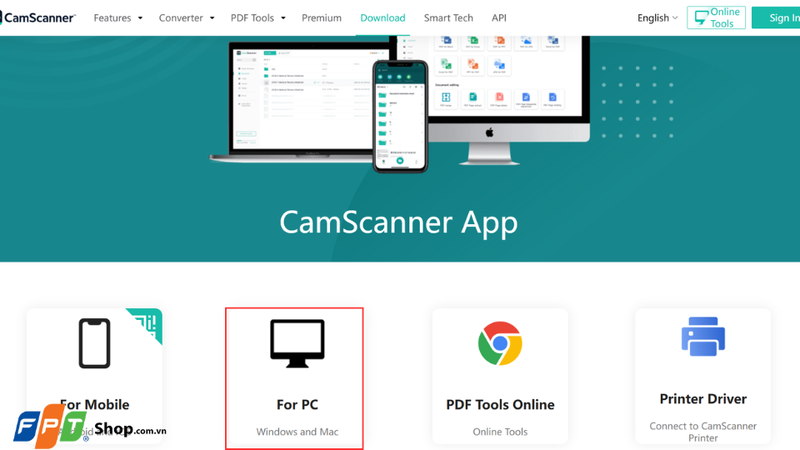 Bước 1: Truy cập website chính thức của CamScanner