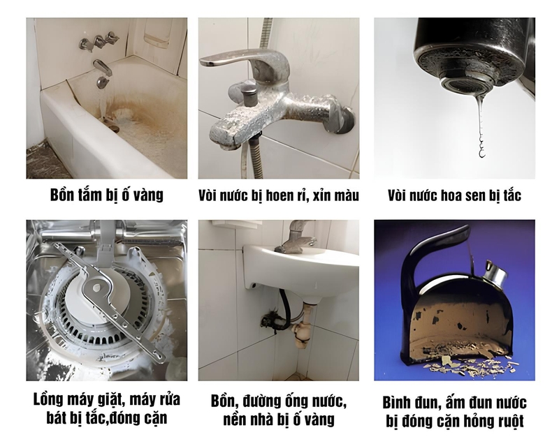 Cặn canxi có thể làm tắc nghẽn, giảm áp lực nước