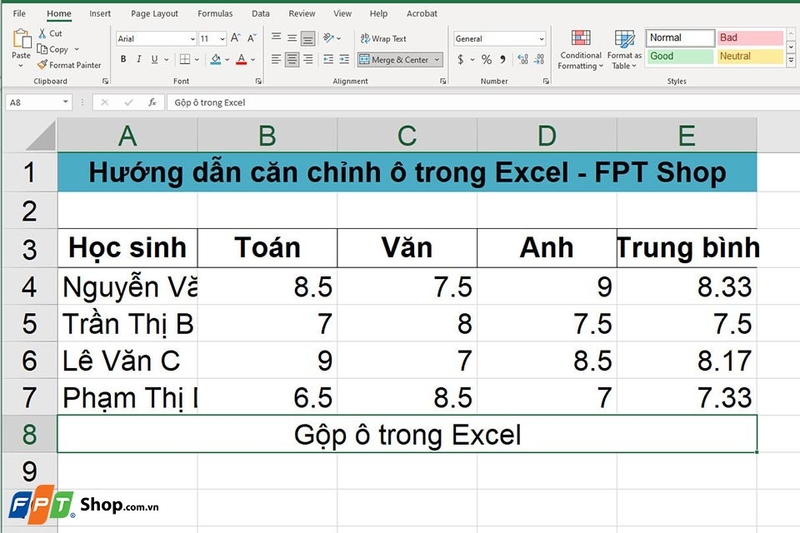 Căn chỉnh ô trong Excel - Ảnh 07