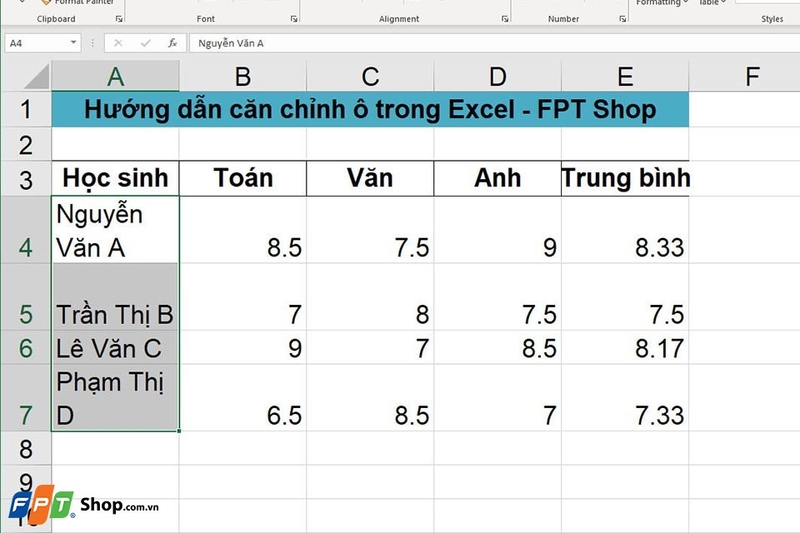 Căn chỉnh ô trong Excel - Ảnh 05