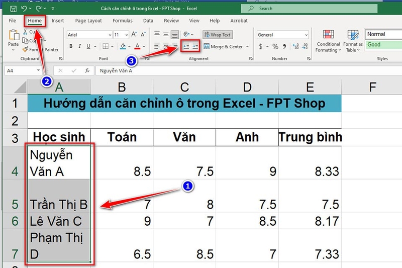 Căn chỉnh ô trong Excel - Ảnh 04