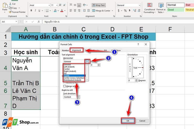 Căn chỉnh ô trong Excel - Ảnh 03