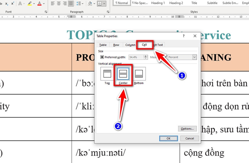 Các cách căn giữa ô trong bảng trên Word - 05