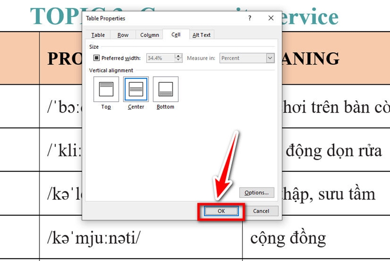 Các cách căn giữa ô trong bảng trên Word - 04