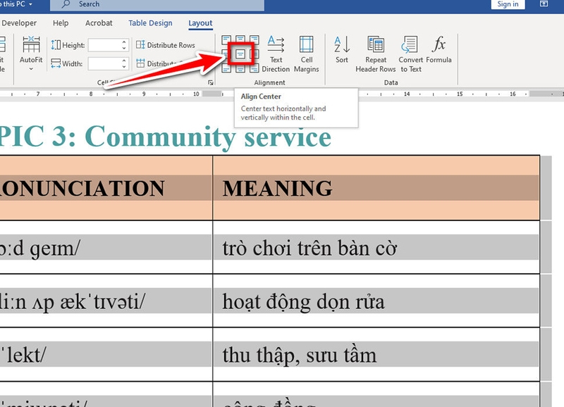 Các cách căn giữa ô trong bảng trên Word - 02