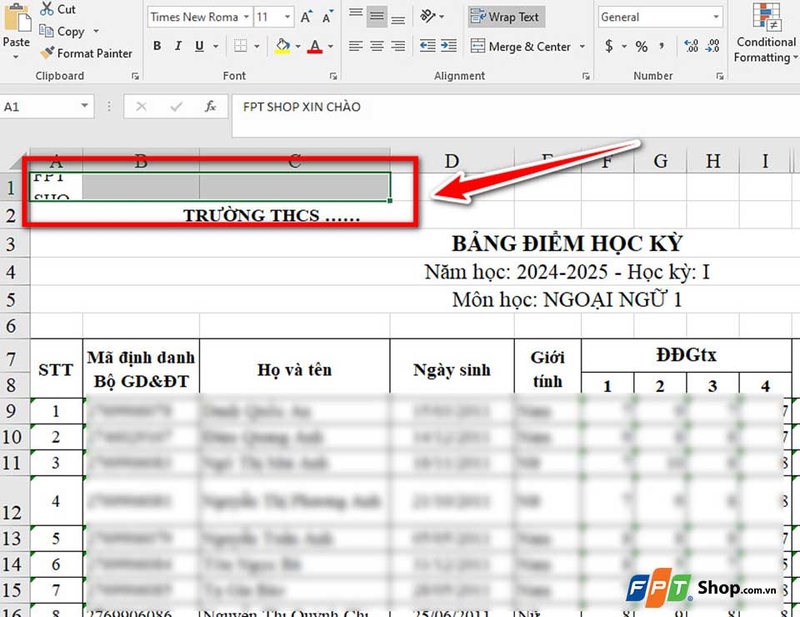 Căn giữa ô trong Excel - 03