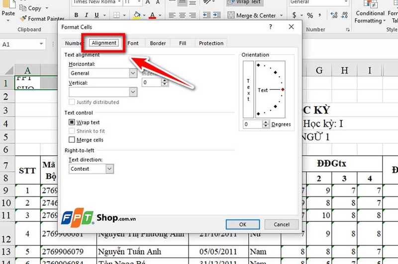 Căn giữa ô trong Excel - 04