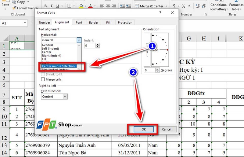 Căn giữa ô trong Excel - 05