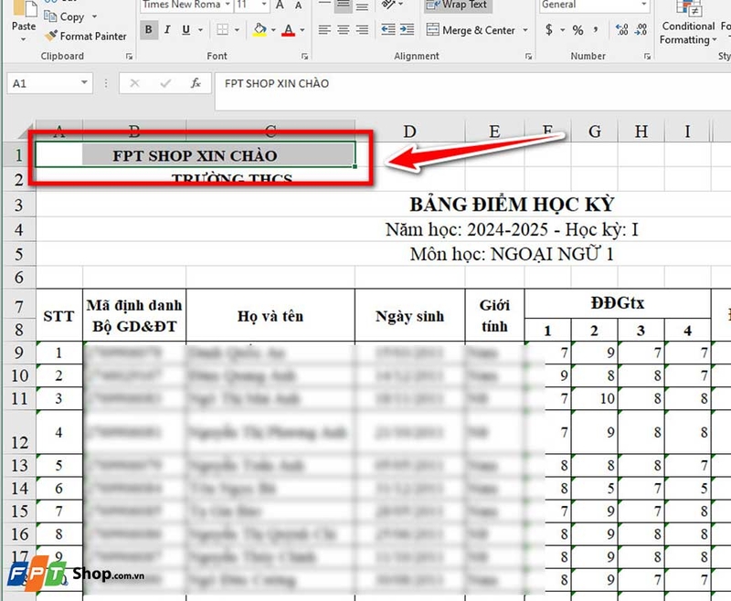Căn giữa ô trong Excel - 06