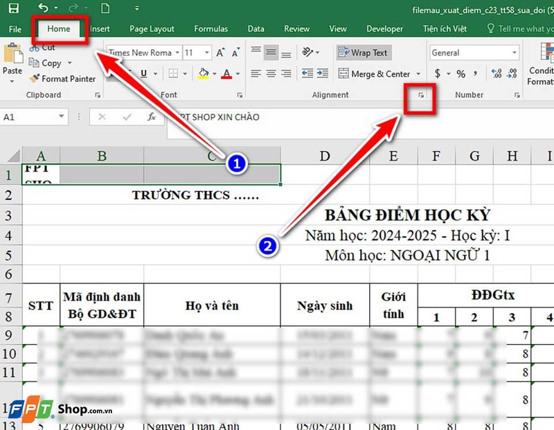 Căn giữa ô trong Excel - 07