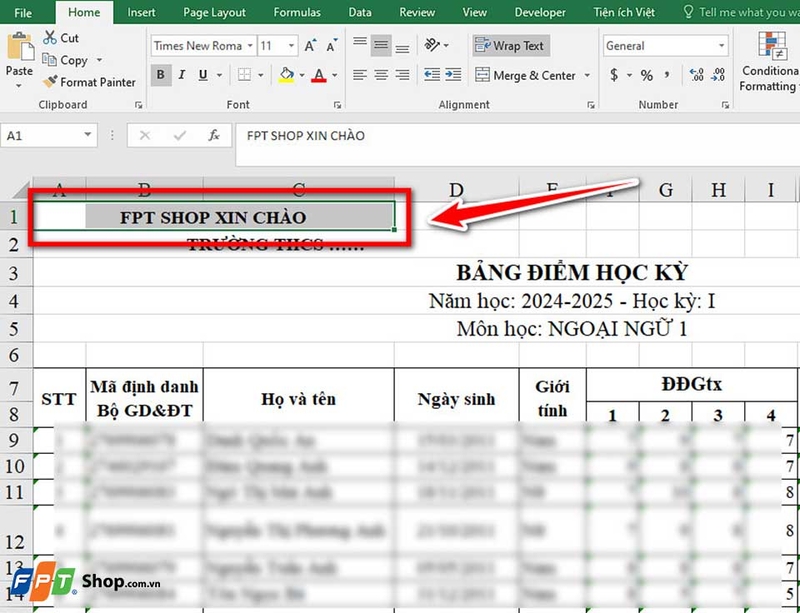 Căn giữa ô trong Excel - 09
