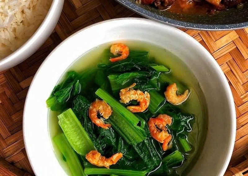 canh cải bẹ xanh nấu tôm ảnh 5