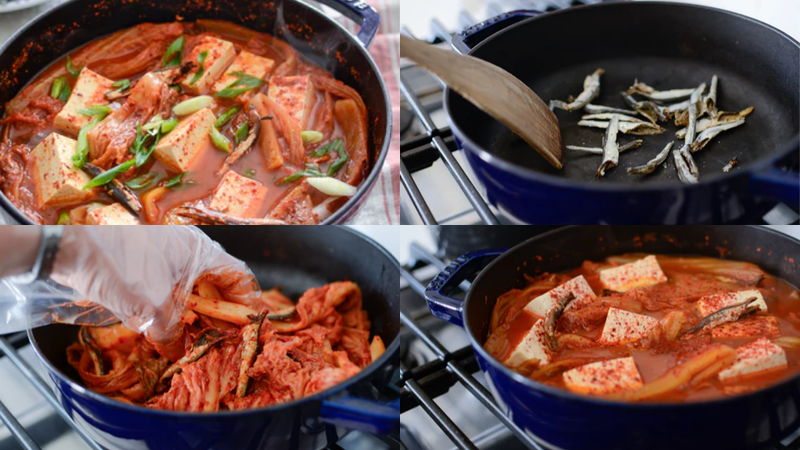 Canh kim chi thịt lợn nướng với nước dùng cá cơm