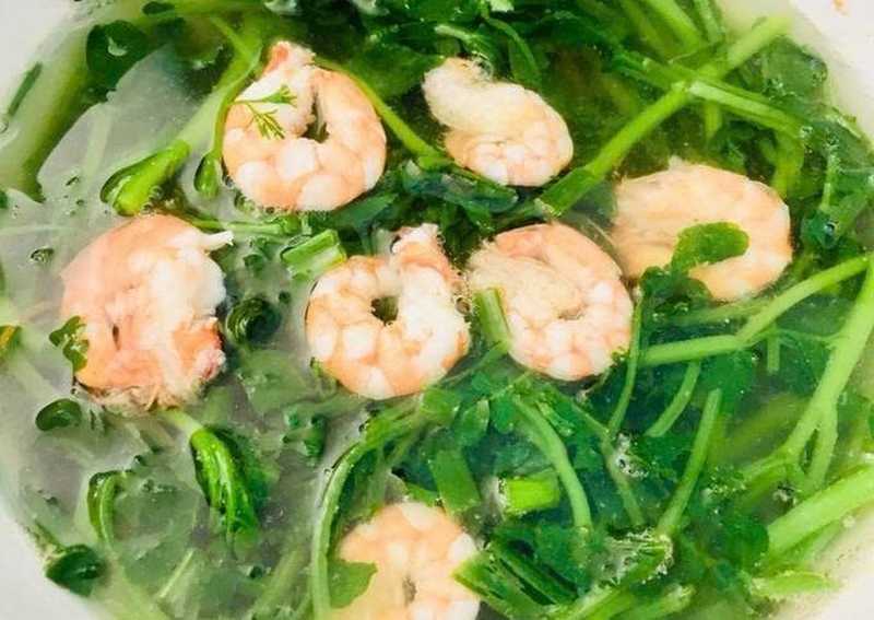 Canh rau cải xoong nấu tôm ảnh 1