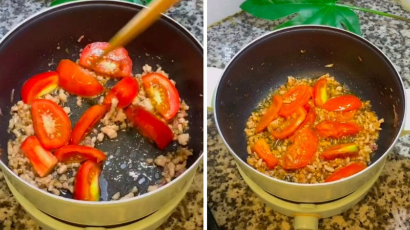 Bước 2: Xào thịt và nấu canh