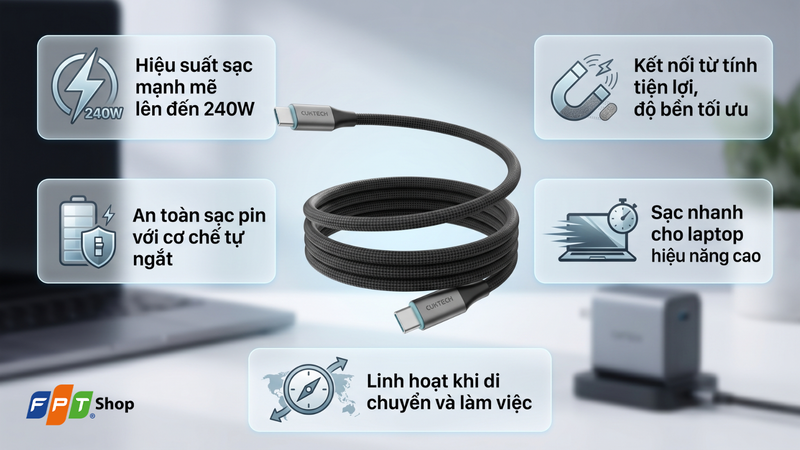 cap usb c to usb c 1m 240w cmc610 cuktech