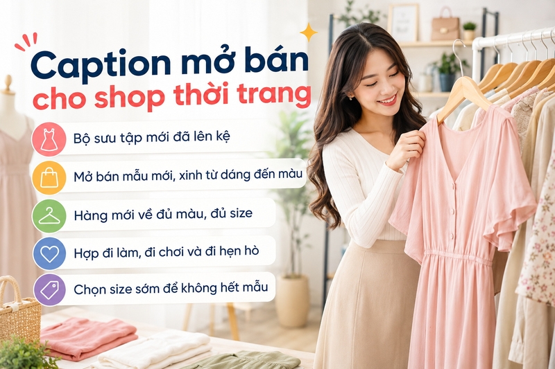 Caption mở bán cho shop thời trang