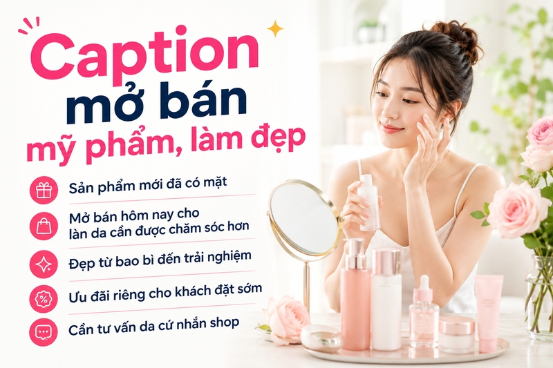 Caption mở bán mỹ phẩm, làm đẹp