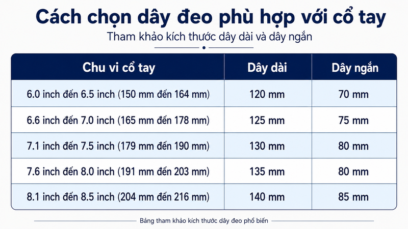 Cách chọn dây đeo phù hợp với case diameter