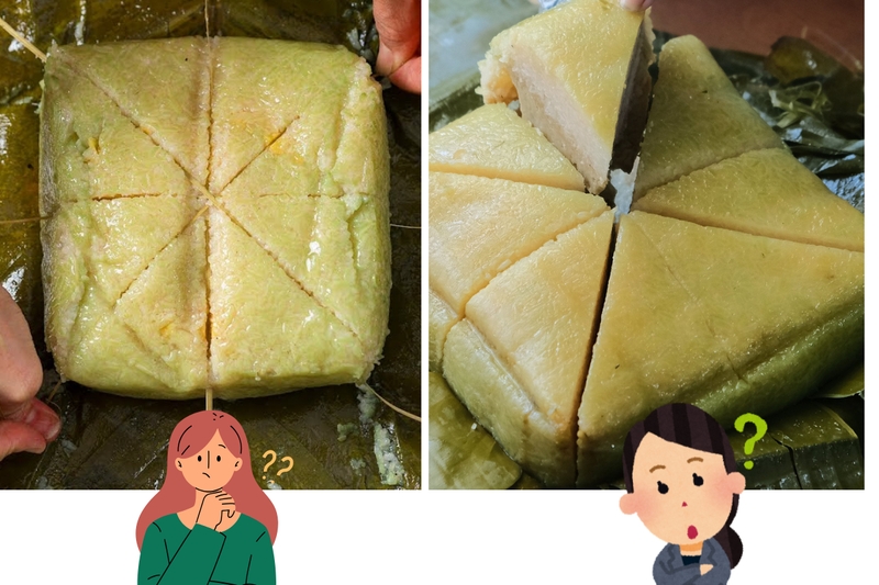 Cắt bánh chưng bằng lạt hay dao (ảnh 1)