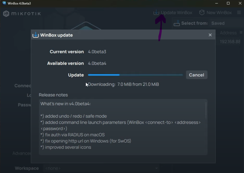 Cách cập nhật WinBox