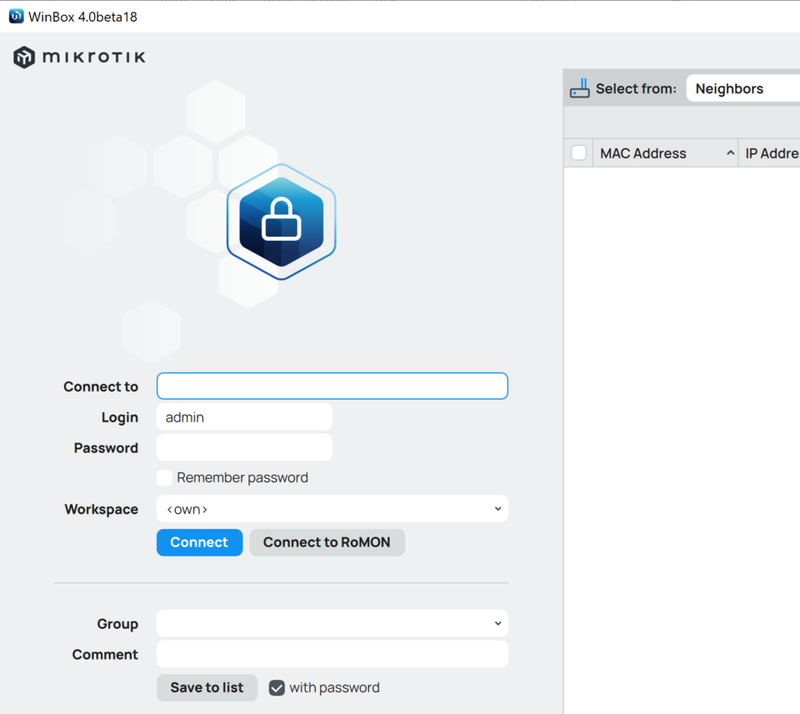 Khởi chạy phần mềm WinBox vừa tải về