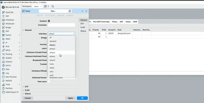 Thêm port vật lý ether2
