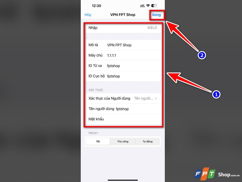 Nhập thông tin cho VPN