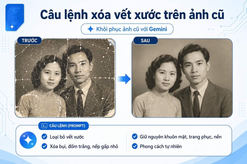 Câu lệnh phục hồi ảnh cũ trong Gemini ảnh 5