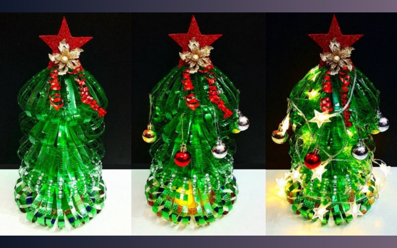 Tạo cây thông Noel handmade từ chai nhựa tái chế