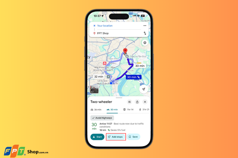 Chọn Add stops